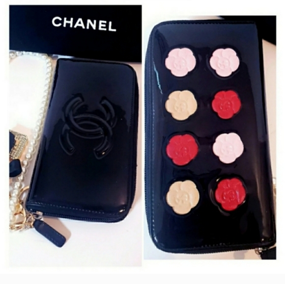 Chanel Camellia Palette Limited Edition Black Long Patent Floral Wallet - Picture 11 of 15